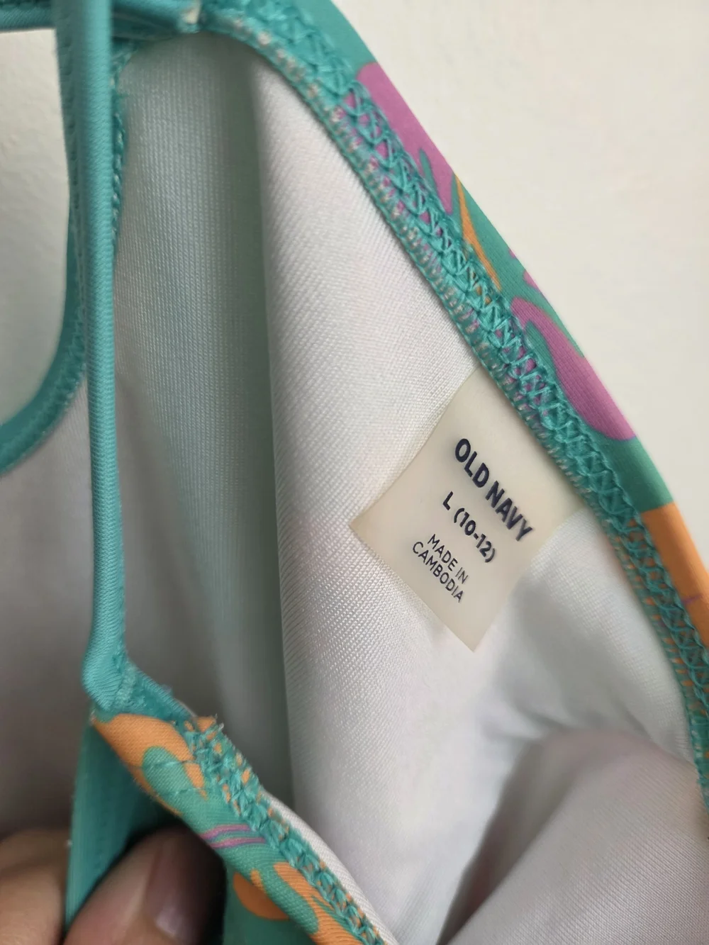 Old Navy Teal One-Piece Swimsuit with Pink & Orange Floral Sides